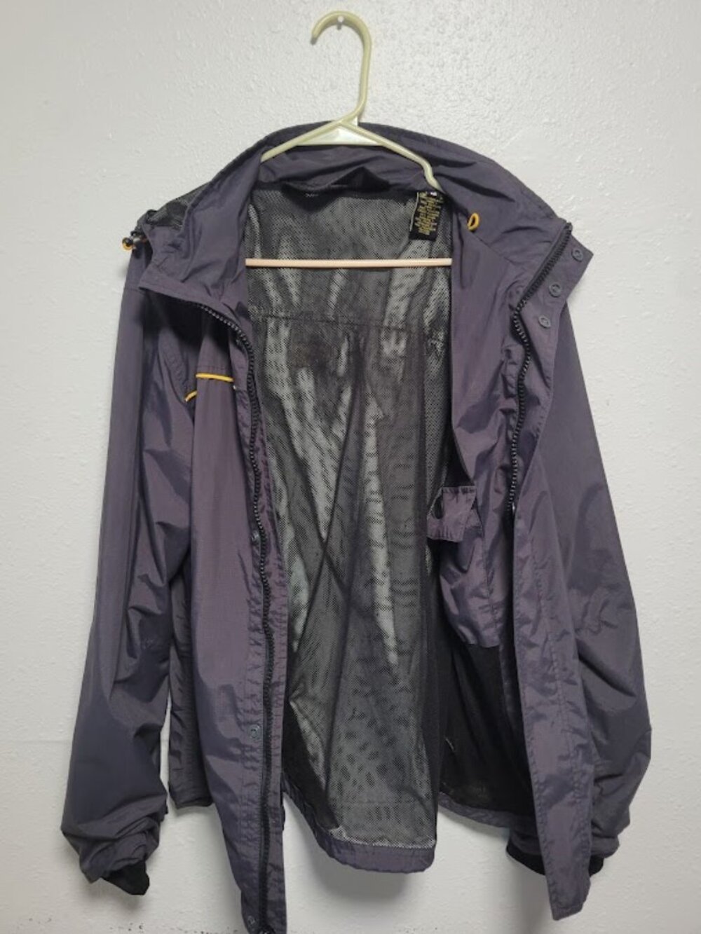 CAT Hooded Windbreaker Jacket Gray Yellow Mesh Lined Men's Medium